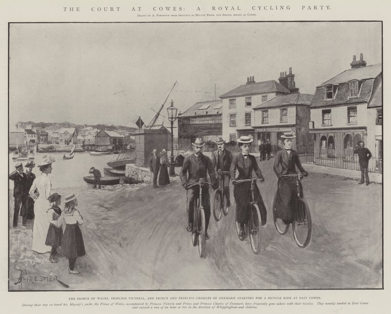 Der Hof in Cowes, eine königliche Radfahrgesellschaft von Amedee Forestier