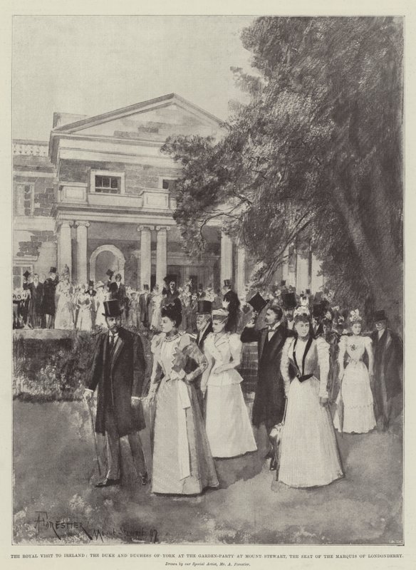 Der königliche Besuch in Irland, der Herzog und die Herzogin von York bei einer Gartenparty in Mount Stewart, dem Sitz des Marquis von Londonderry von Amedee Forestier
