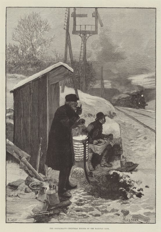Das Weihnachtsessen des Signalisten auf der Eisenbahnlinie von Amedee Forestier
