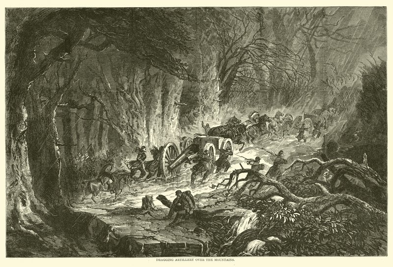 Artillerie über die Berge ziehen, August 1863 von American School