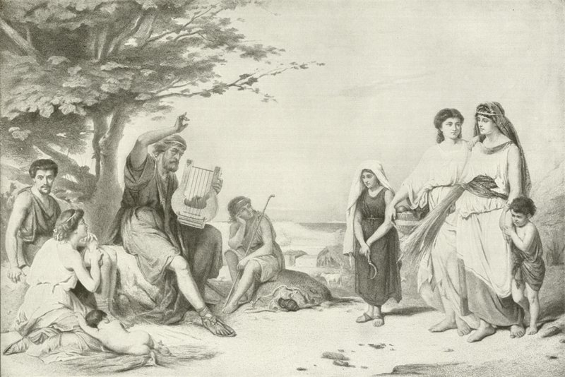 Homer rezitiert die Ilias (Gravur) von American School