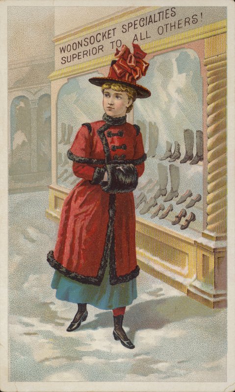 Dame beim Schaufensterbummel im Schnee von American School