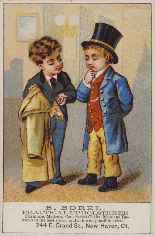 Zwei Jungen im Gespräch, Polstermöbelwerbung von American School