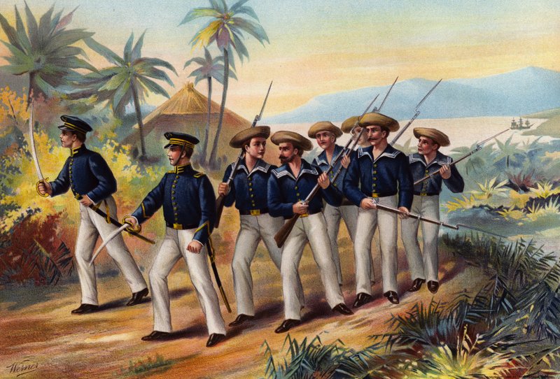 US Navy, Leutnant, Seekadett und bewaffnete Seeleute von American School