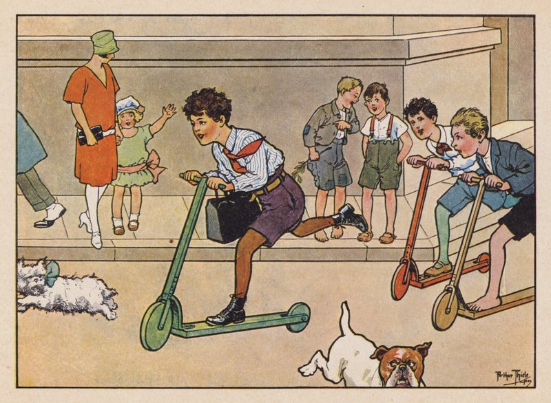 Jungen rennen mit Rollern von Carl Robert Arthur Thiele