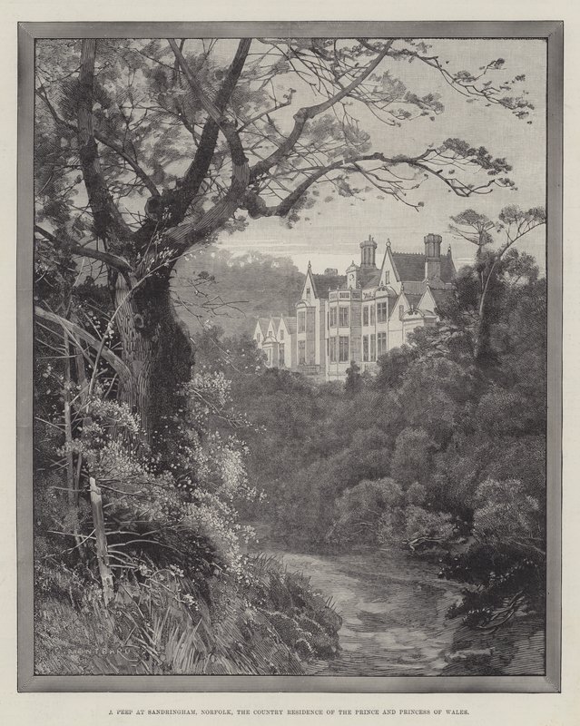Ein Blick auf Sandringham, Norfolk, der Landsitz des Prinzen und der Prinzessin von Wales von Charles Auguste Loye