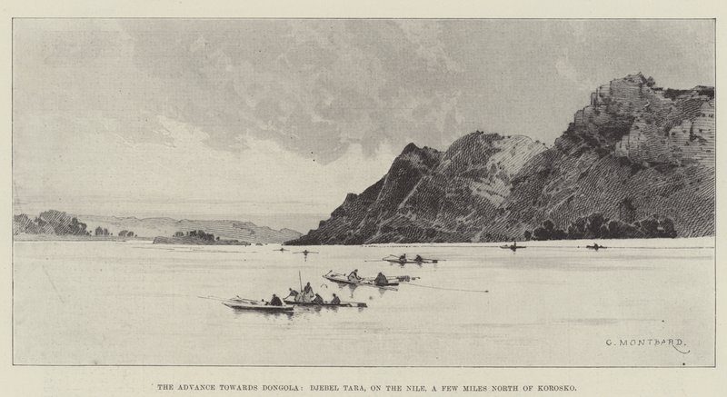 Der Vormarsch auf Dongola, Djebel Tara, am Nil, wenige Meilen nördlich von Korosko von Charles Auguste Loye