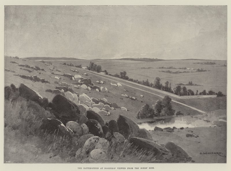 Das Schlachtfeld bei Doornkop, gesehen von der Seite der Buren von Charles Auguste Loye