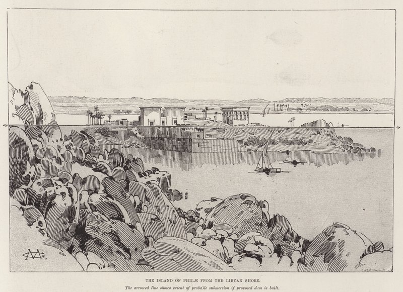 Die Insel Philae vom libyschen Ufer von Charles Auguste Loye