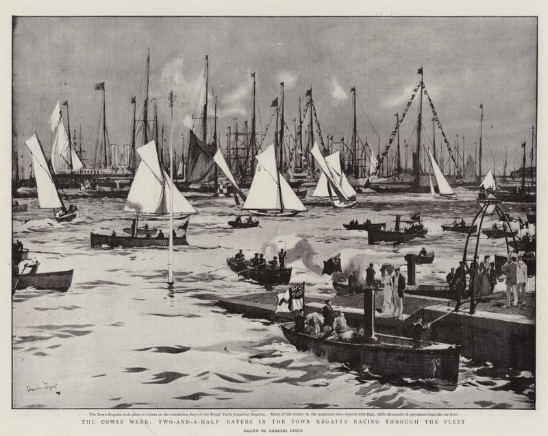 Die Cowes-Woche, Zwei-und-ein-Halbrater im Stadtregatta-Rennen durch die Flotte von Charles Edward Dixon