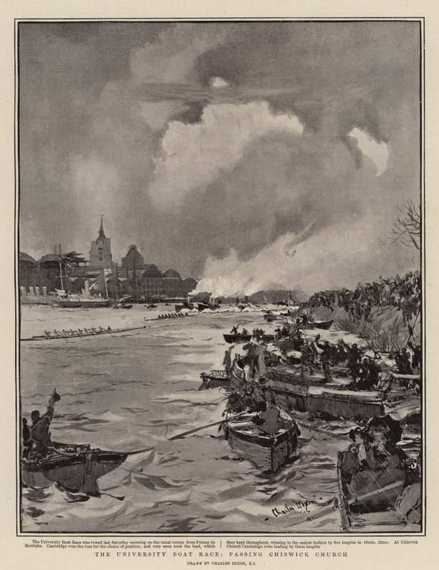Das Universitäts-Bootsrennen, vorbei an der Chiswick Church von Charles Edward Dixon