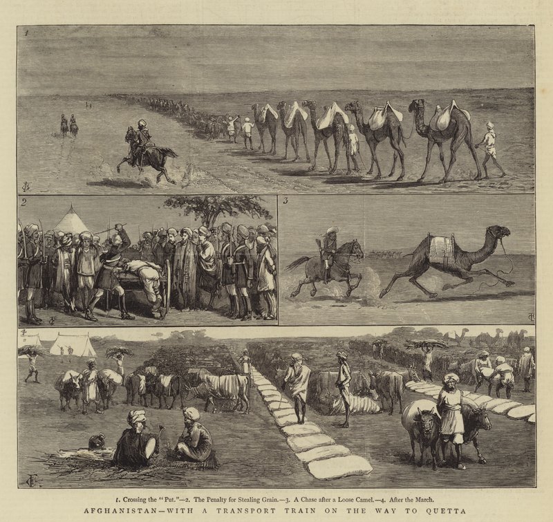 Afghanistan, mit einem Transportzug auf dem Weg nach Quetta von Charles Edwin Fripp