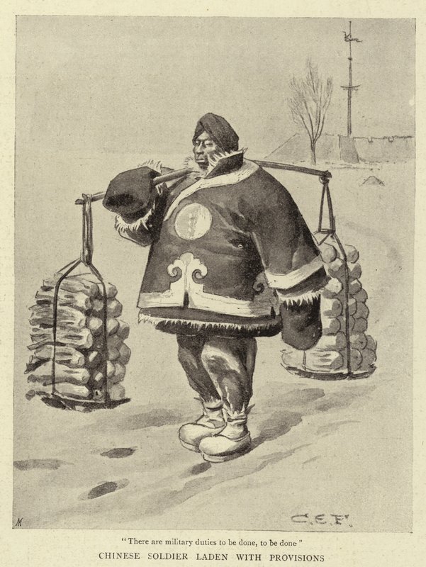 Chinesischer Soldat beladen mit Vorräten von Charles Edwin Fripp