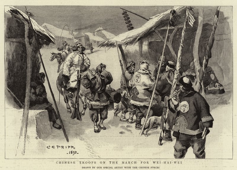 Chinesische Truppen auf dem Marsch nach Wei-Hai-Wei von Charles Edwin Fripp