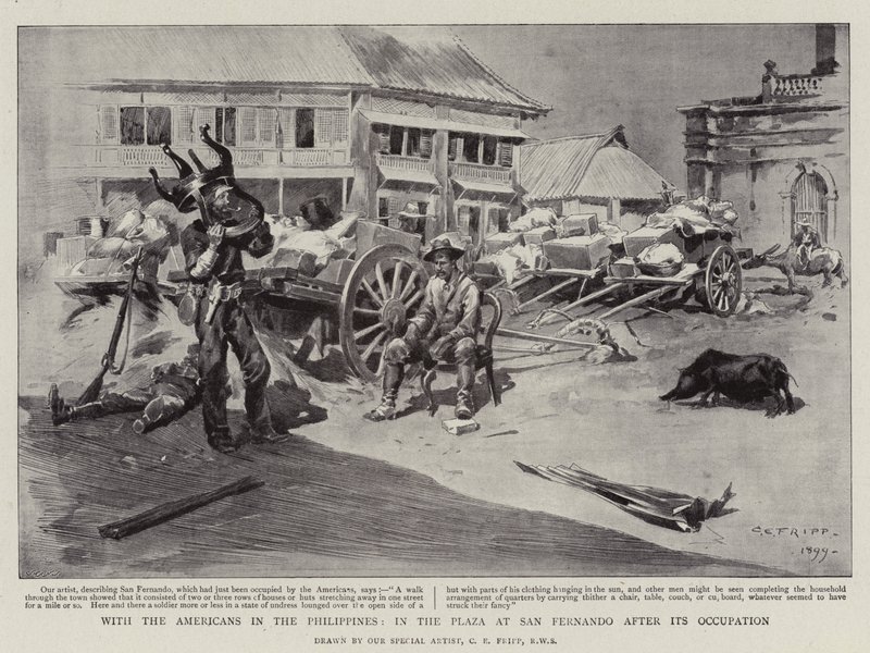 Mit den Amerikanern auf den Philippinen, auf dem Platz in San Fernando nach seiner Besetzung von Charles Edwin Fripp