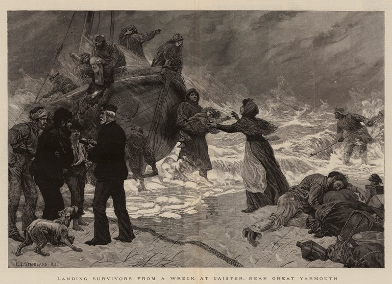 Landung von Überlebenden eines Wracks in Caister, in der Nähe von Great Yarmouth von Charles J. Staniland