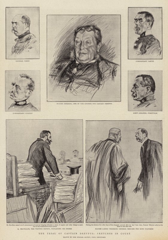 Der Prozess gegen Hauptmann Dreyfus in Rennes, Skizzen im Gericht von Charles Paul Renouard