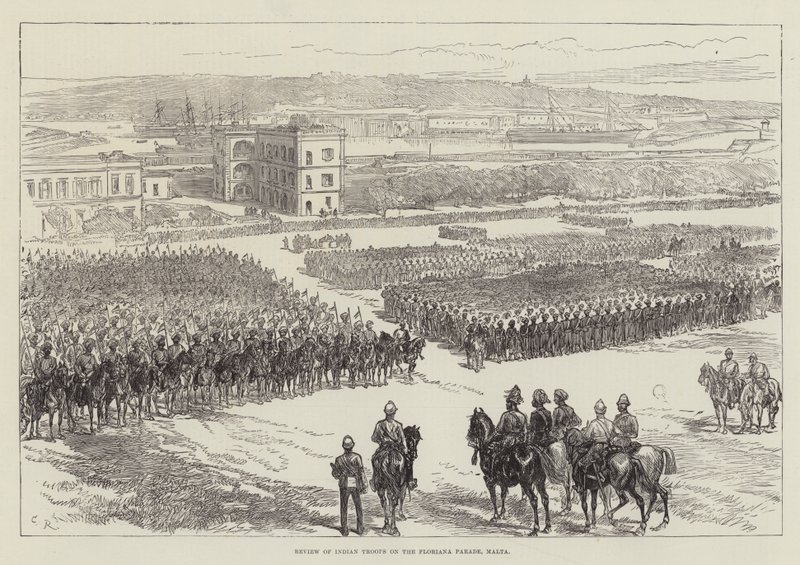 Parade indischer Truppen auf der Floriana-Parade, Malta von Sir John Charles Robinson