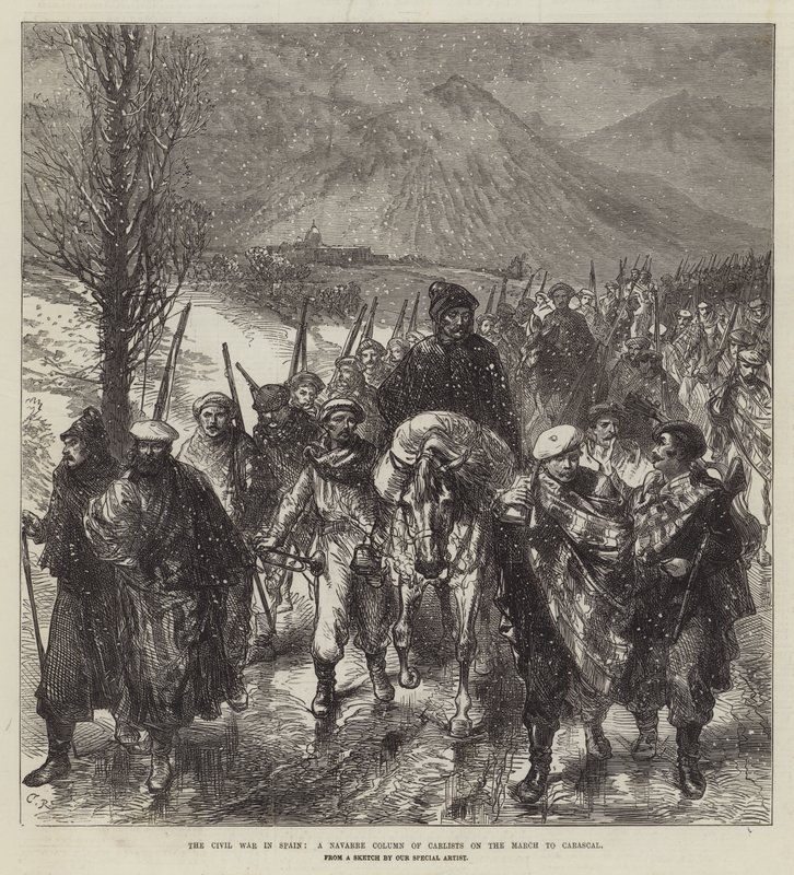 Der Bürgerkrieg in Spanien, eine Navarre-Säule der Karlisten auf dem Marsch nach Carascal von Sir John Charles Robinson