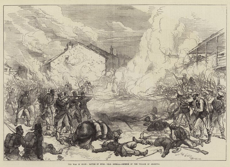 Der Krieg in Spanien, Schlacht von Muro, nahe Estella, Verteidigung des Dorfes Abarzuza von Sir John Charles Robinson