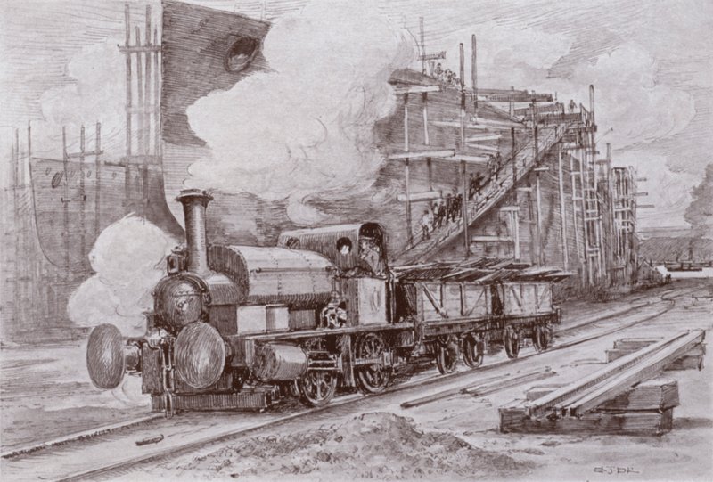 Die Werftlokomotive (Lithografie) von Charles John de (after) Lacy