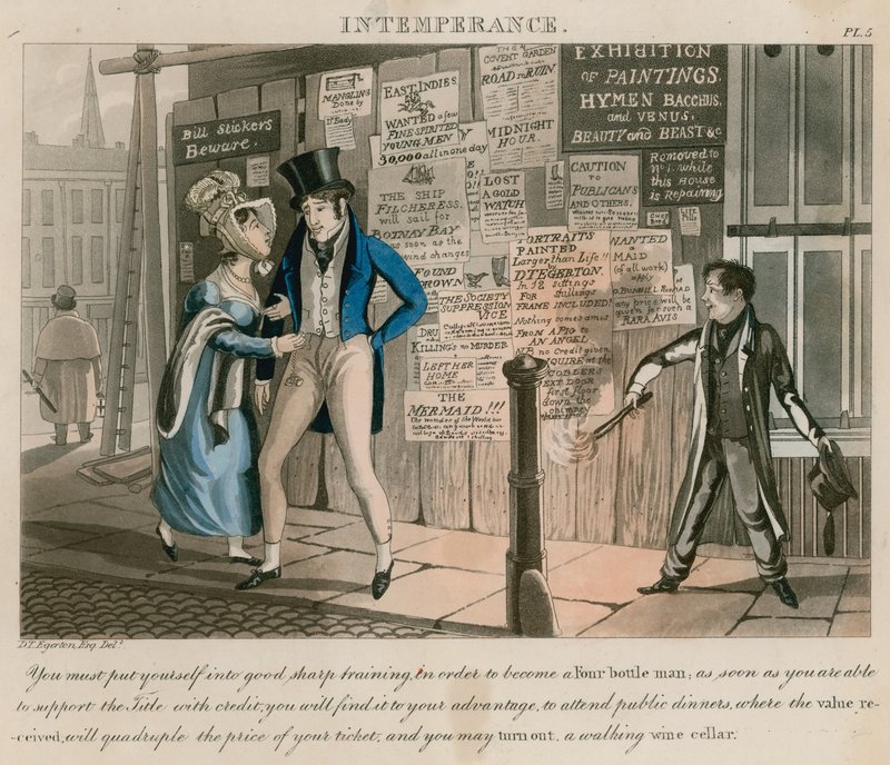 Unmäßigkeit; Karikatur veröffentlicht 1828 von Daniel Thomas Egerton
