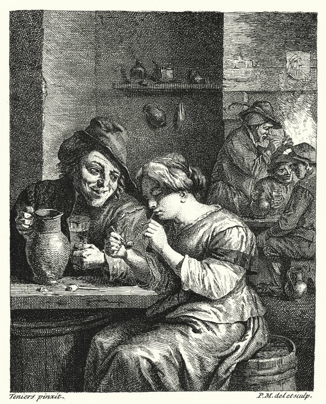 Die rauchende Frau (Gravur) von David the Younger (after) Teniers