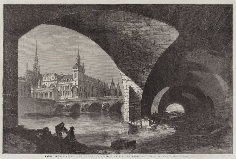 Pariser Verbesserungen, der Palais de Justice, Sainte Chapelle und Pont au Change von Dieudonne Auguste Lancelot