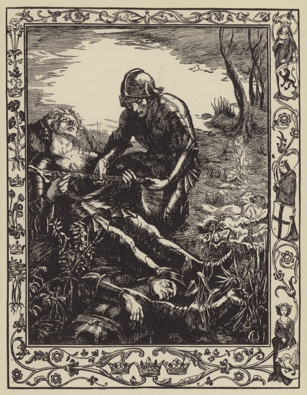 Arthur gibt Excalibur an Sir Bedivere von Dora Curtis