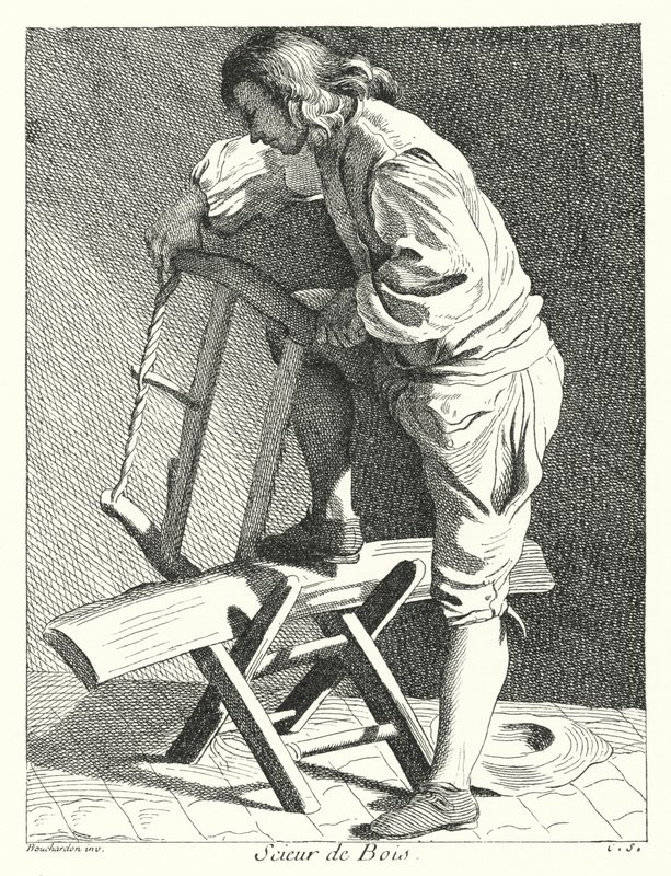 Holzsäger (Gravur) von Edmé (after) Bouchardon