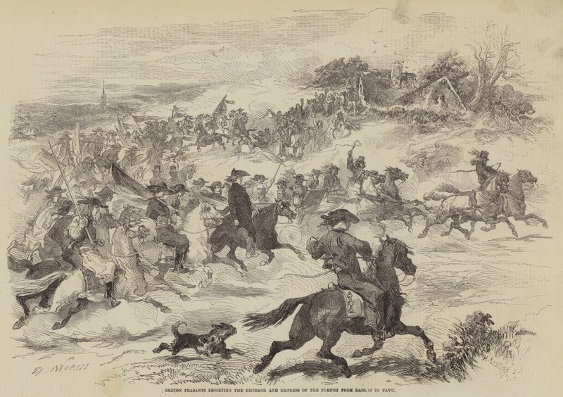 Bretonische Bauern begleiten den Kaiser und die Kaiserin von Frankreich von Daolas nach Favu von Edmond Morin