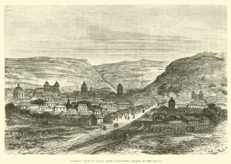 Gesamtansicht von Cuzco, von Iscaypampa, Ebene des Dorns von Edouard Riou