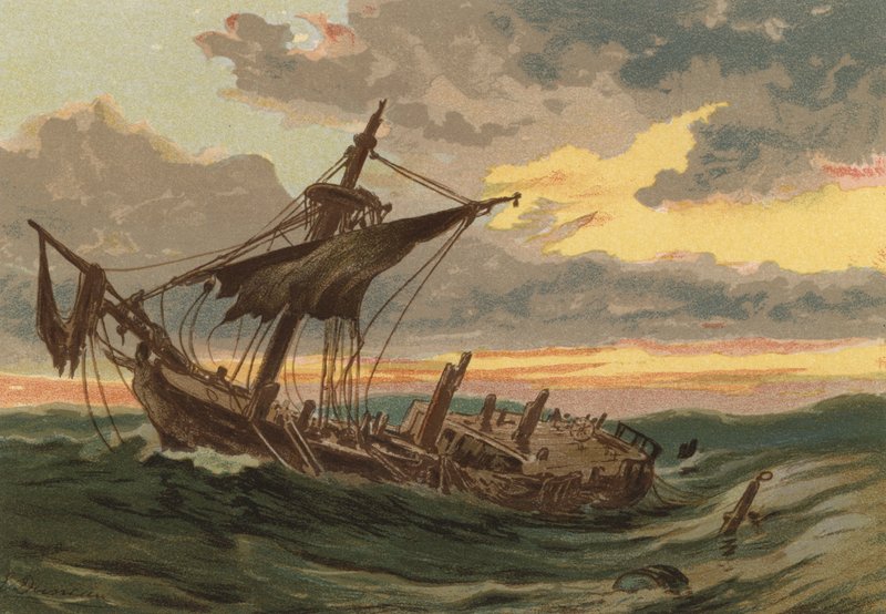 Sonnenuntergang auf See, Das verlassene Schiff von Edward Duncan