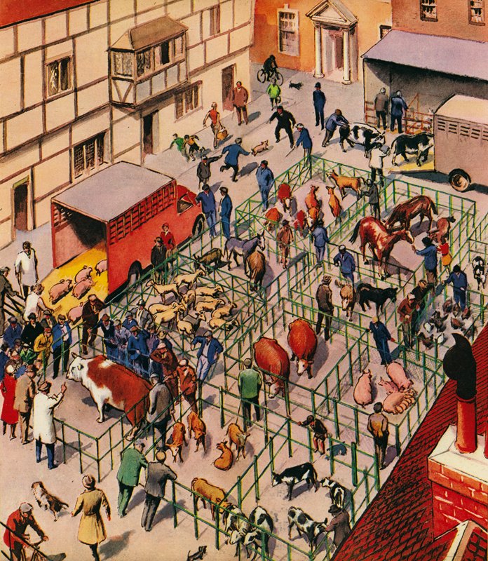 Auf dem Viehmarkt, England, 1960er Jahre von English School