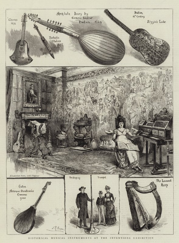 Historische Musikinstrumente auf der Erfindungsausstellung von English School