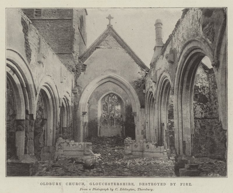 Oldbury Kirche, Gloucestershire, durch Feuer zerstört von English Photographer