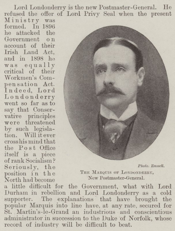 Der Marquis von Londonderry, neuer Postmaster-General von English Photographer