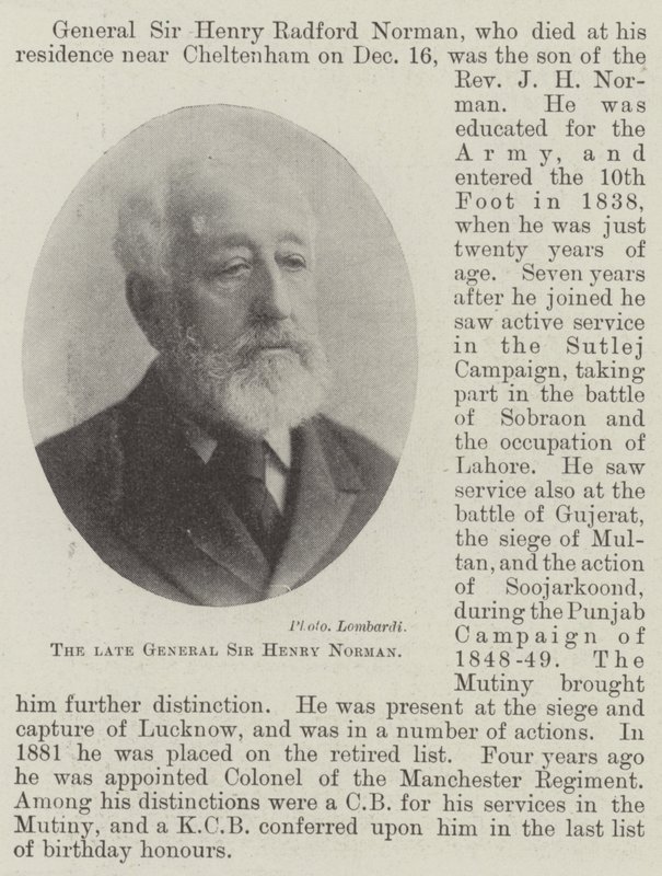 Der verstorbene General Sir Henry Norman von English Photographer