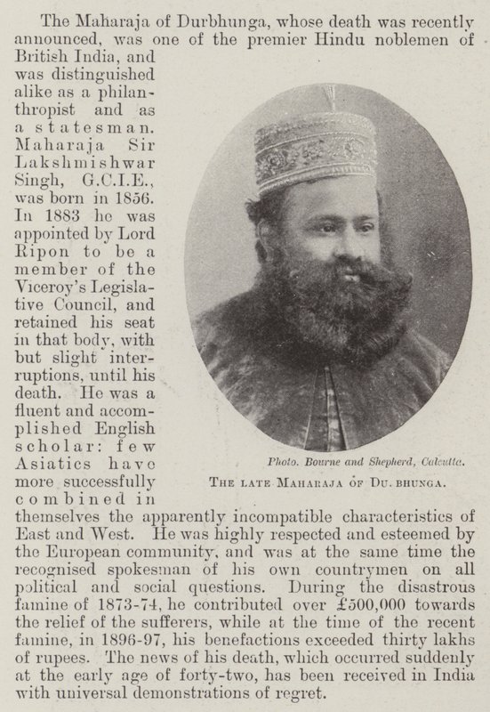 Der verstorbene Maharaja von Durbhunga von English Photographer