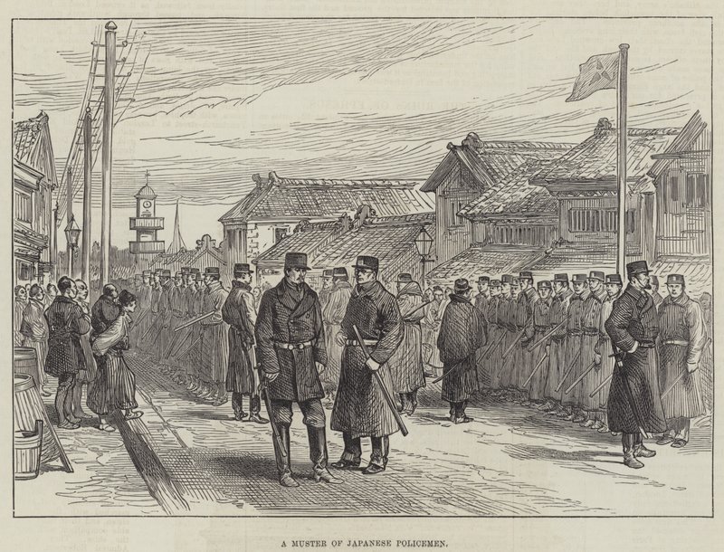 Eine Musterung japanischer Polizisten (Gravur) von English School