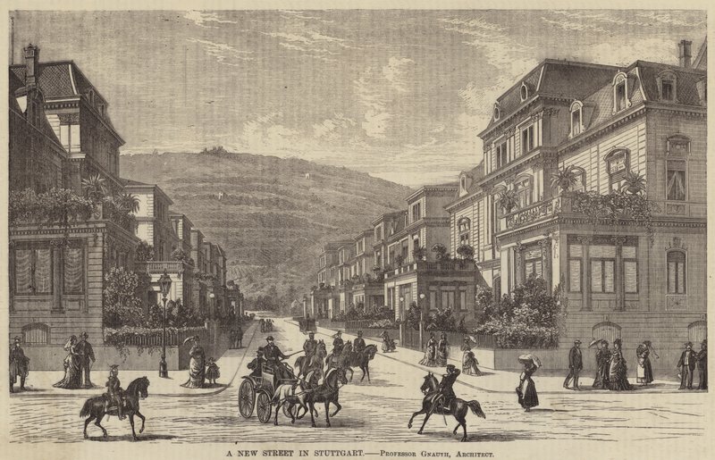 Eine neue Straße in Stuttgart (Gravur) von English School