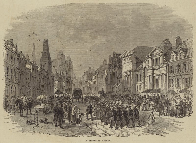 Eine Straße in Amiens (Stich) von English School