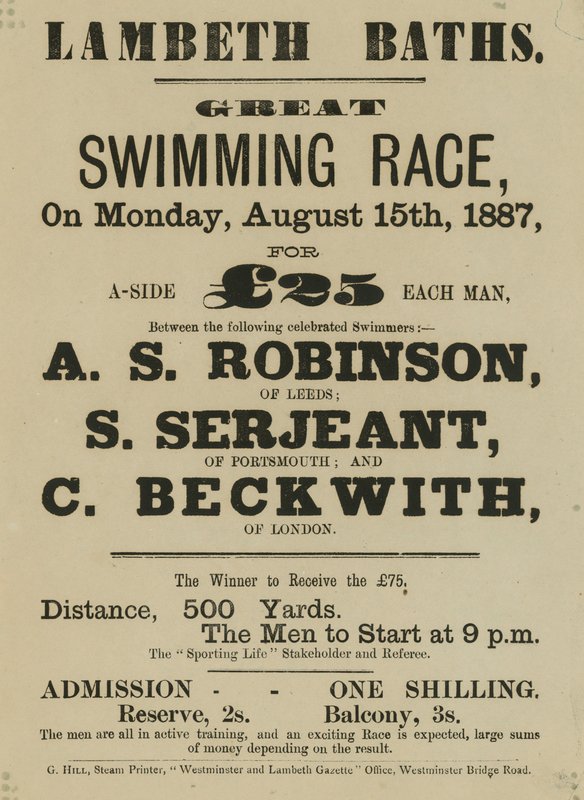 Werbung für Lambeth Baths von English School