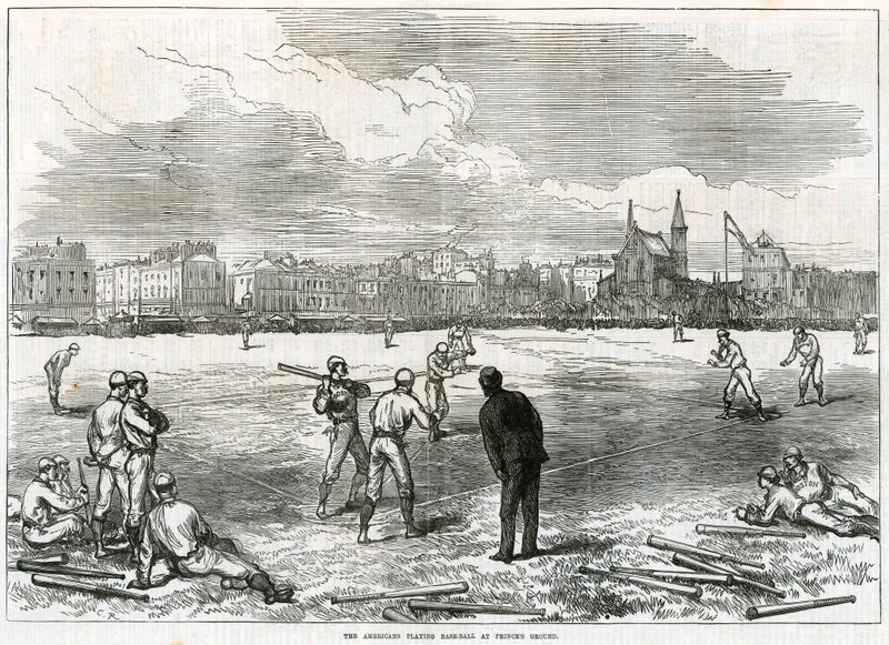 Amerikaner spielen Baseball auf dem Princes Grounds von English School