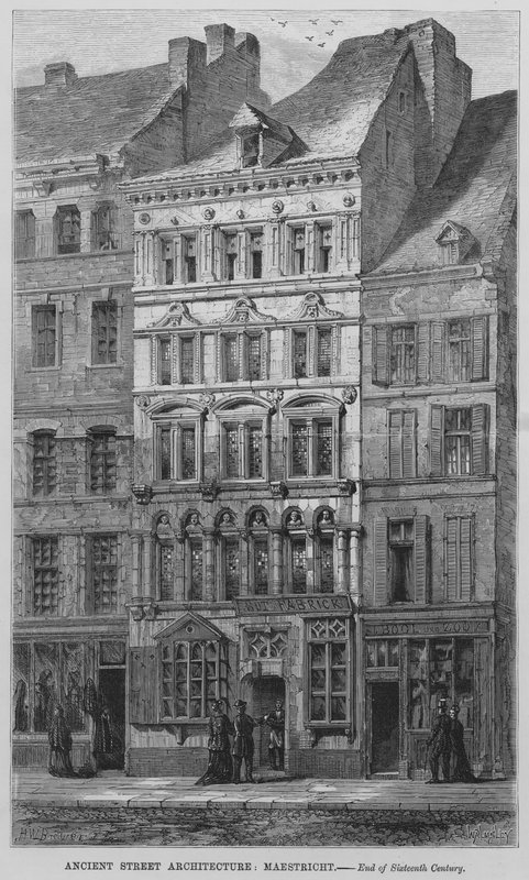 Alte Straßenarchitektur, Maastricht (Stich) von English School