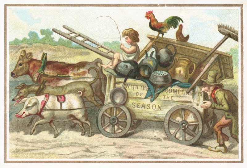 Tiere ziehen Wagen, Weihnachtskarte von English School