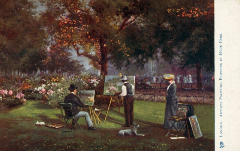 Künstler malen Blumen im Hyde Park von English School