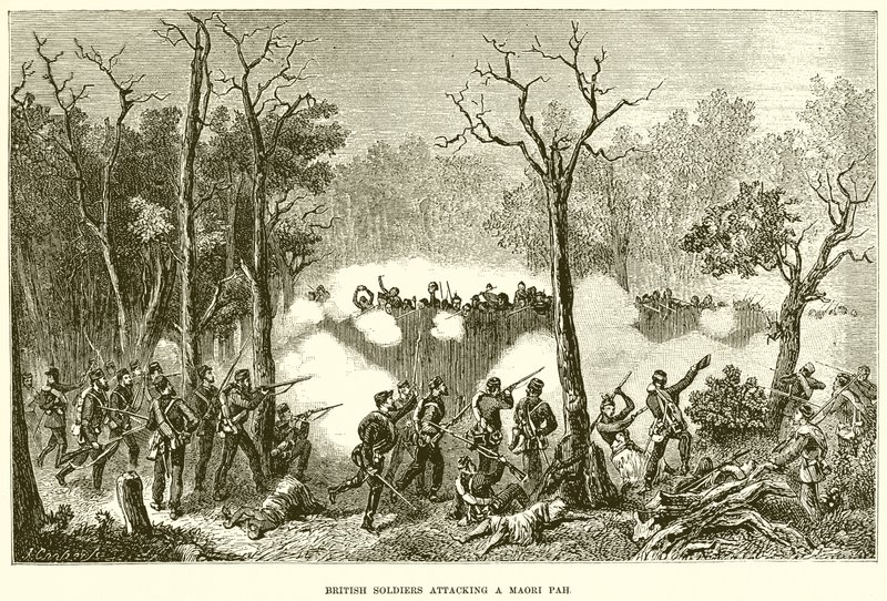 Britische Soldaten greifen ein Maori-Pah an von English School
