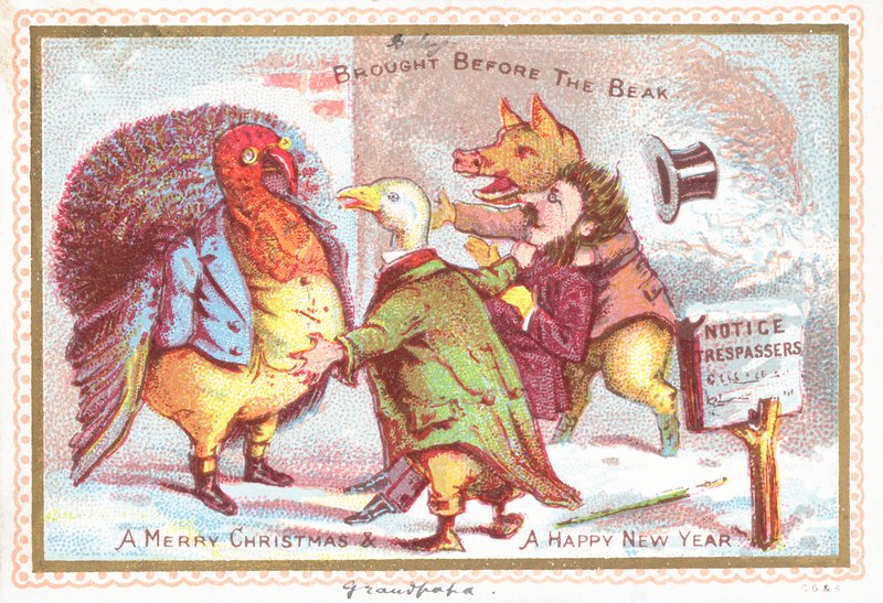 Vor den Richter gebracht, Weihnachtskarte von English School