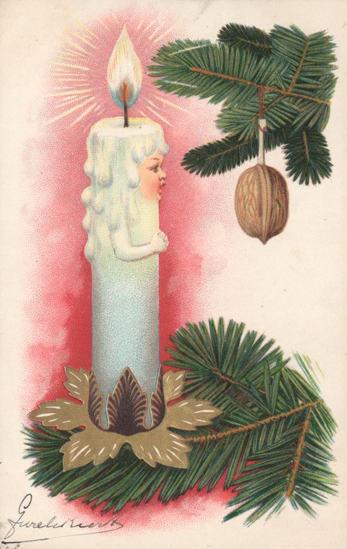 Weihnachtskarte mit einer Weihnachtsbaumkerze von English School